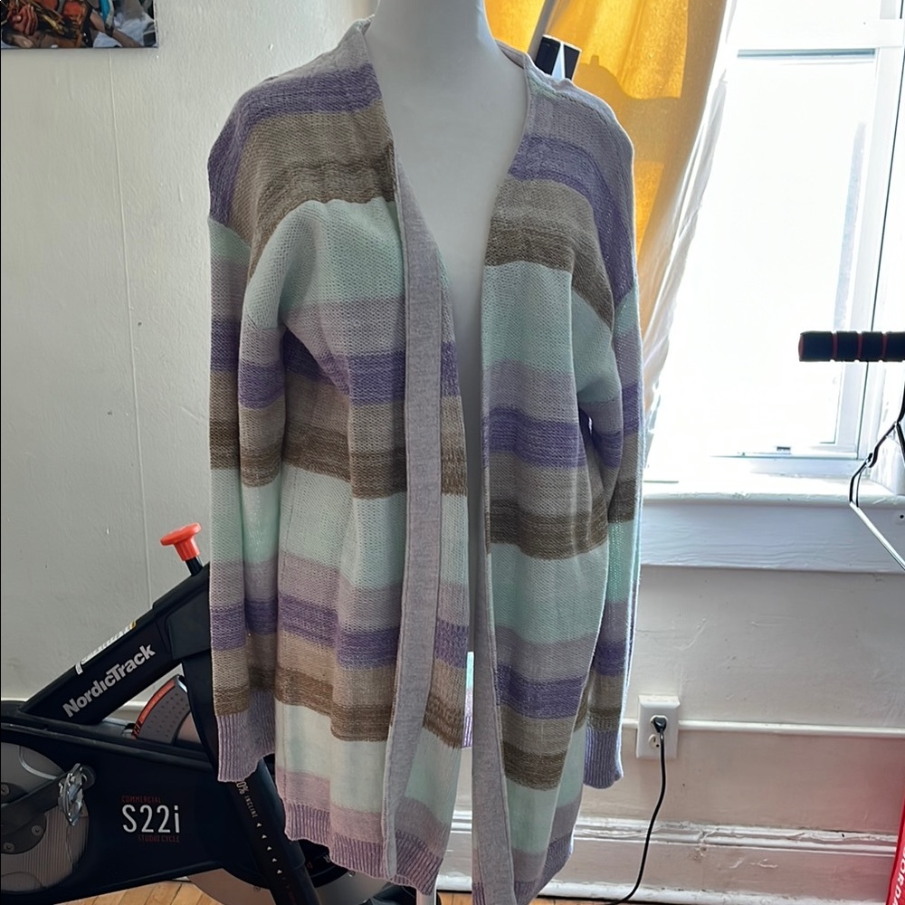 Orvis New with tag Purple and Brown & Mint Cardigan Sweater with Relaxed Fit